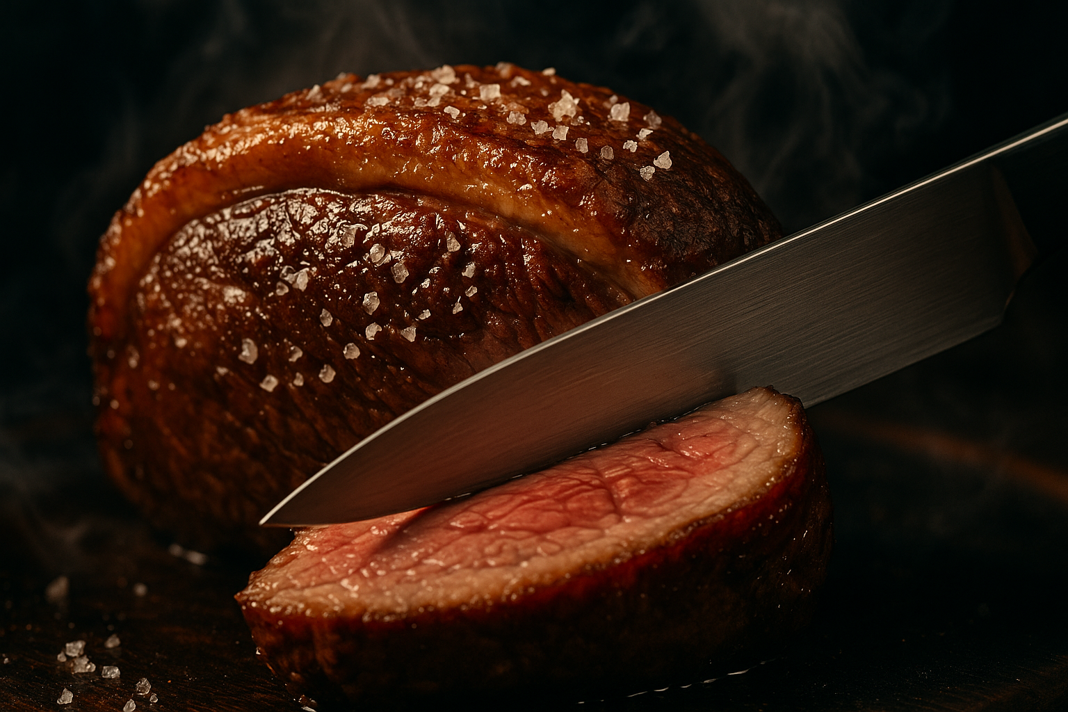 Picanha fatiada suculenta com capa de gordura dourada